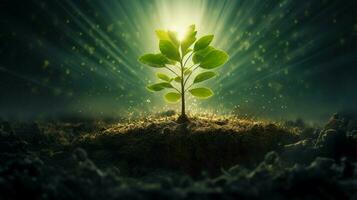 Novo vida surge com plantinha crescimento e raízes foto