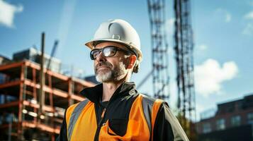 1 confiante engenheiro em uma construção local foto