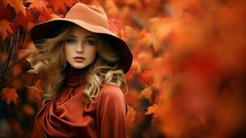 1 mulher elegância dentro colorida outono natureza foto