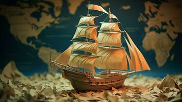 origami papel construir navio velas em imaginação náutico foto