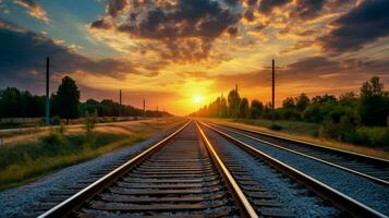 Ferrovia rastrear transporte Rapidez pôr do sol modo foto