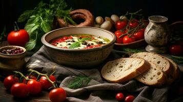 rústico ciabatta tigela caseiro sopa saudável vegetariano aplicativo foto