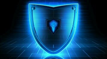 segurança escudo brilha azul simboliza segurança e criptografia foto