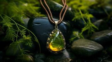 brilhante pedra preciosa colar reflete natureza molhado beleza foto