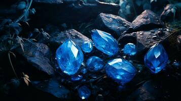 brilhante gemas iluminar azul natureza dentro Trevas foto