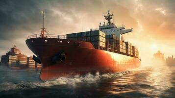 Remessa indústria carregando carga em náutico navio foto