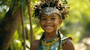 sorridente africano criança em pé ao ar livre alegre foto