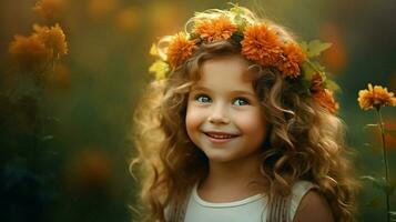 sorridente criança ao ar livre felicidade dentro natureza fofa retrato foto