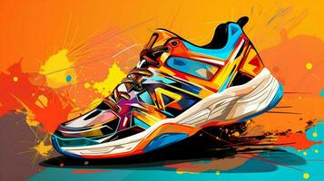 Esportes sapato concorrência dentro abstrato multi cor fundo foto