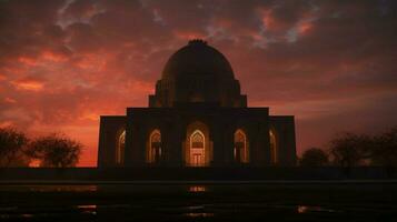 pôr do sol ilumina famoso mausoléu símbolo do espiritualidade foto