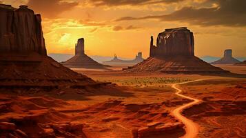 pôr do sol sobre monumento vale silhuetas majestosamente foto