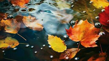 vibrante outono folhas refletir dentro orvalhado água foto
