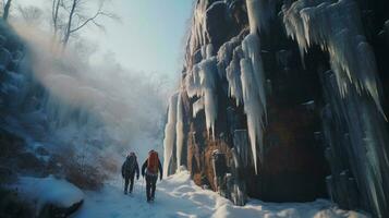 inverno caminhada aventura em majestoso congeladas foto