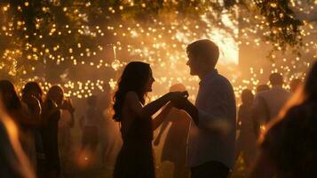 jovem adultos dança dentro iluminado ao ar livre celebração foto