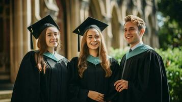 jovem adultos dentro graduação vestidos sorridente orgulhosamente foto