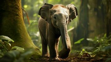 jovem elefante bezerro caminhando dentro tropical região selvagem foto