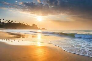 pôr do sol em a de praia dentro Malibu, Califórnia. gerado por IA foto