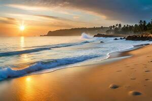 pôr do sol em a de praia dentro sri lanka. gerado por IA foto