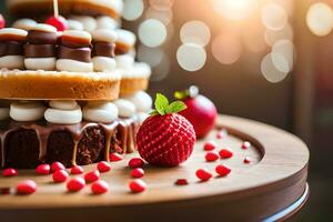 uma bolo com chocolate e marshmallow em topo. gerado por IA foto
