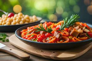 uma tigela do Comida com tomates, pimentas e eu no. gerado por IA foto