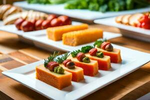 uma mesa com aperitivos e legumes. gerado por IA foto