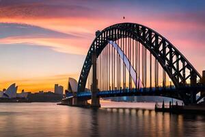 a Sydney ponte às pôr do sol. gerado por IA foto