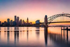 Sydney Horizonte às pôr do sol. gerado por IA foto