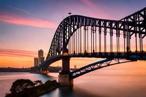 a Sydney Porto ponte às pôr do sol. gerado por IA foto