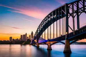 Sydney ponte às pôr do sol. gerado por IA foto