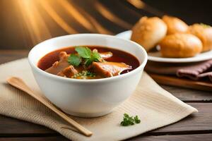 chinês sopa com carne dentro uma tigela. gerado por IA foto