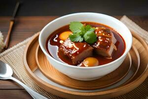 chinês carne de porco e feijão coalhada sopa. gerado por IA foto