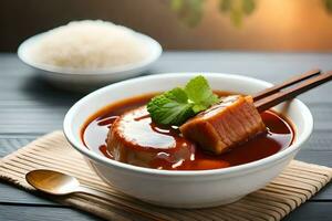 chinês carne de porco e feijão coalhada sopa. gerado por IA foto