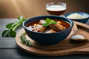 frango sopa com arroz e ervas. gerado por IA foto