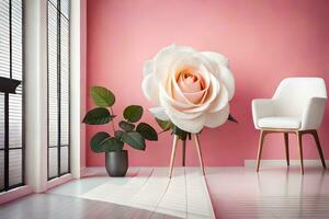 uma ampla branco rosa dentro uma quarto com Rosa paredes. gerado por IA foto