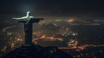 noite Visão do Cristo a redentor. generativo ai foto