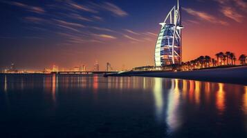 noite Visão do burj al árabe. generativo ai foto