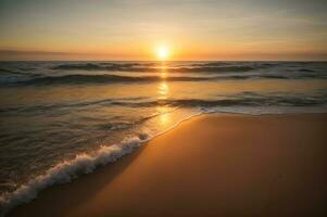 lindo pôr do sol Visão a partir de praia, ai generativo foto