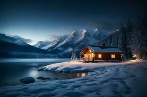 inverno cena capturando a essência do uma imaculado coberto de neve vale aninhado entre majestoso neve limitado montanhas. ai gerado. foto