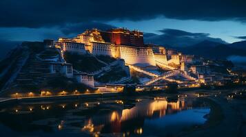 noite Visão do potala Palácio. generativo ai foto