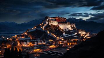 noite Visão do potala Palácio. generativo ai foto