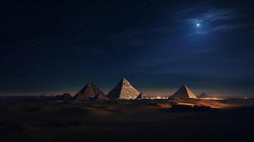 noite Visão do pirâmides do giza. generativo ai foto