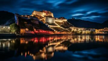 noite Visão do potala Palácio. generativo ai foto