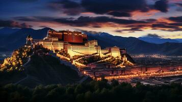 noite Visão do potala Palácio. generativo ai foto