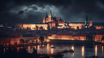 noite Visão do Praga castelo. generativo ai foto