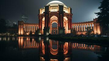 noite Visão do Palácio do bem artes. generativo ai foto