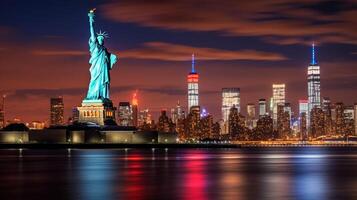 noite Visão do estátua do liberdade. generativo ai foto