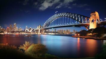 noite Visão do Sydney Porto ponte. generativo ai foto