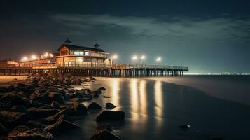 noite Visão do Swakopmund cais. generativo ai foto