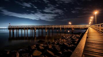 noite Visão do Swakopmund cais. generativo ai foto