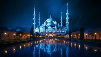 noite Visão do a azul mesquita. generativo ai foto